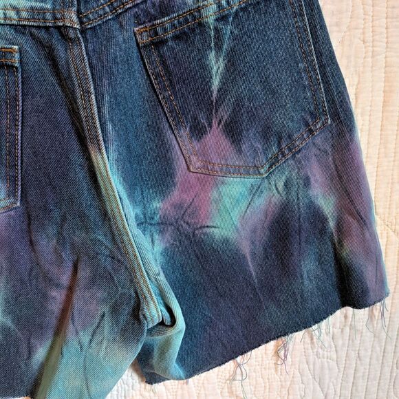 Vintage 90s Frederick's of Hollywood Denim Shorts Acid Wash Tie Dye Size 3-4 - Picture 4 of 9